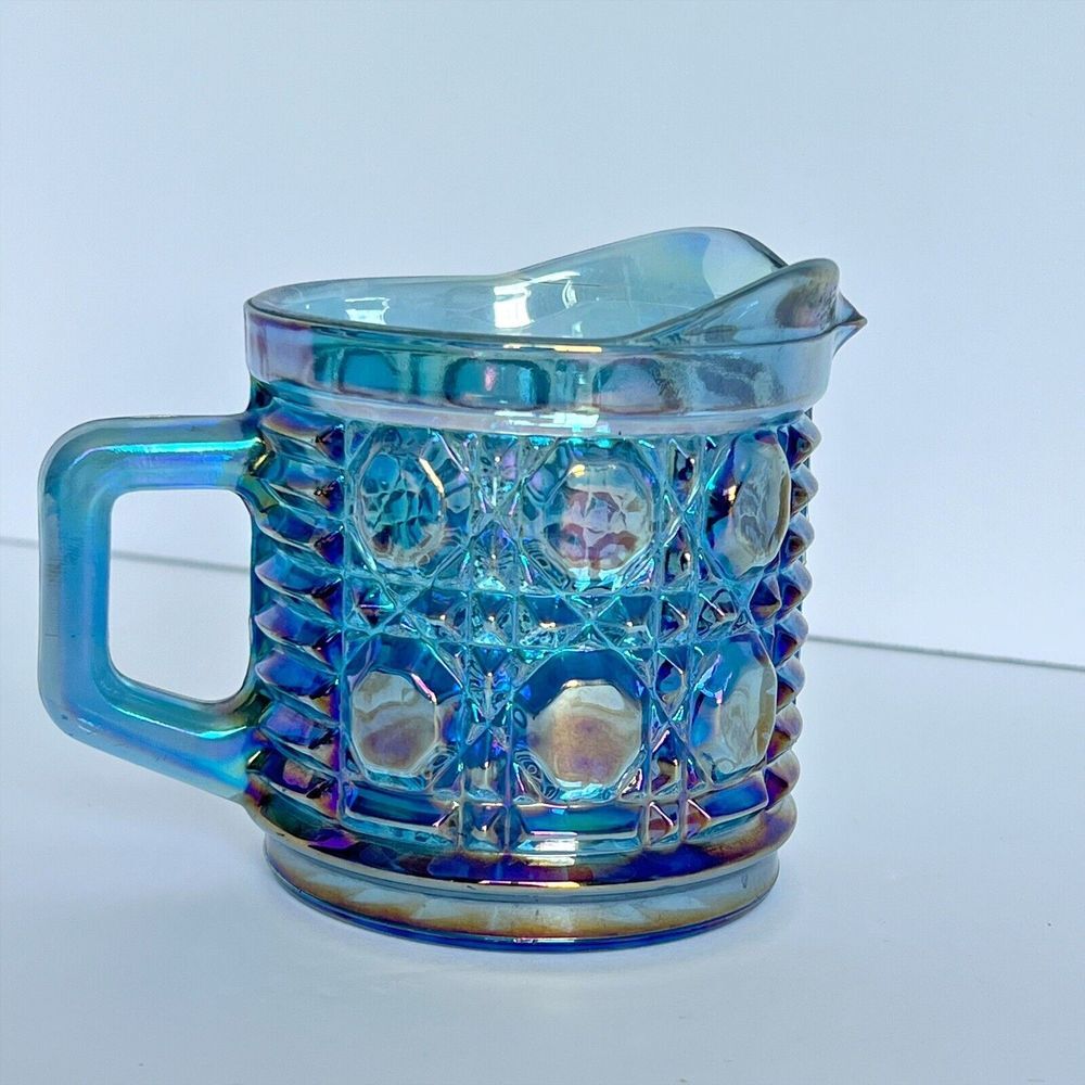 Vintage Indiana Iridescent Blue Carnival Glass Creamer Windsor pattern 2431B